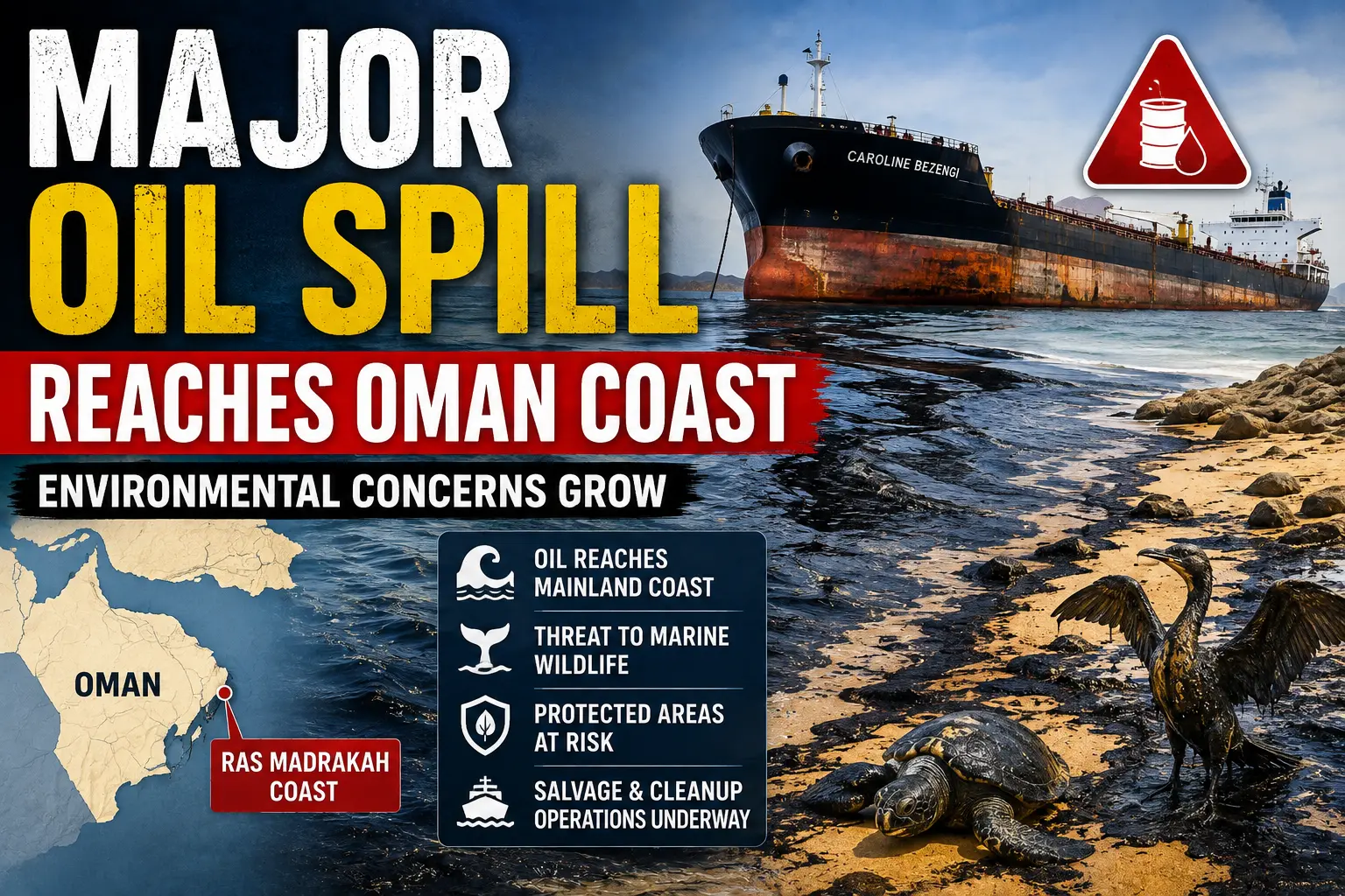 Major Oil Spill Reaches Oman Coast, Raising Environmental Concerns