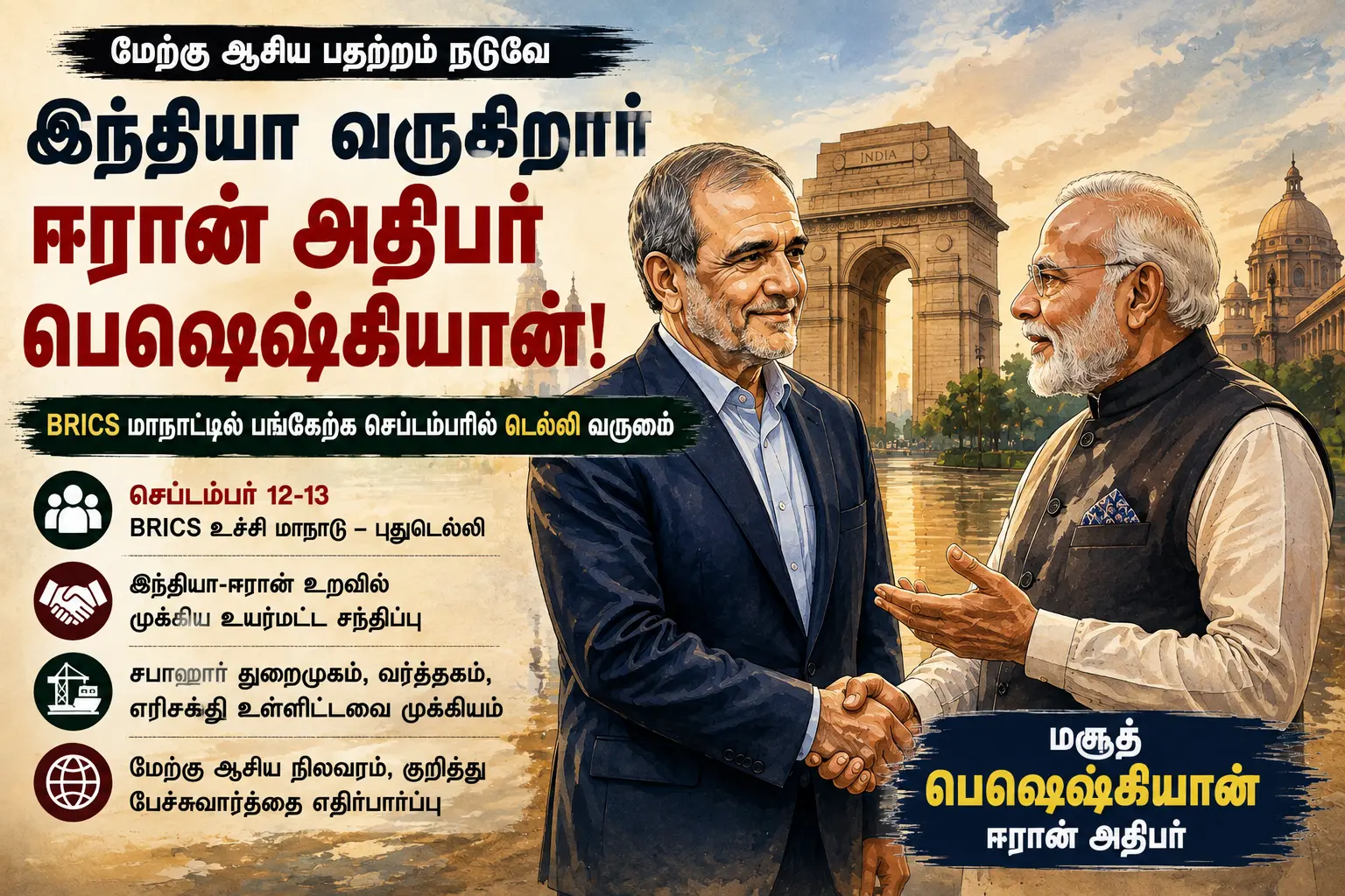BRICS மாநாட்டுக்காக இந்தியா வரும் ஈரான் அதிபர் பெஷெஷ்கியான்